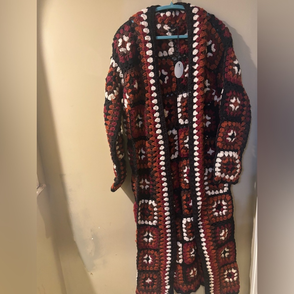 SAACHI CROCHET MULTICOLORED SQUARE KIMONO